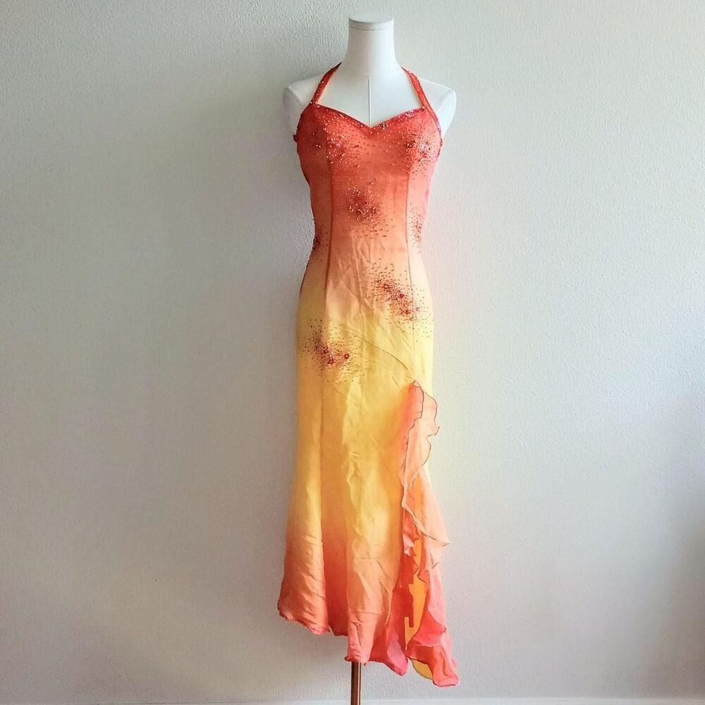 Y2K Silk Ombré Beaded Rhinestone Fairy Dress